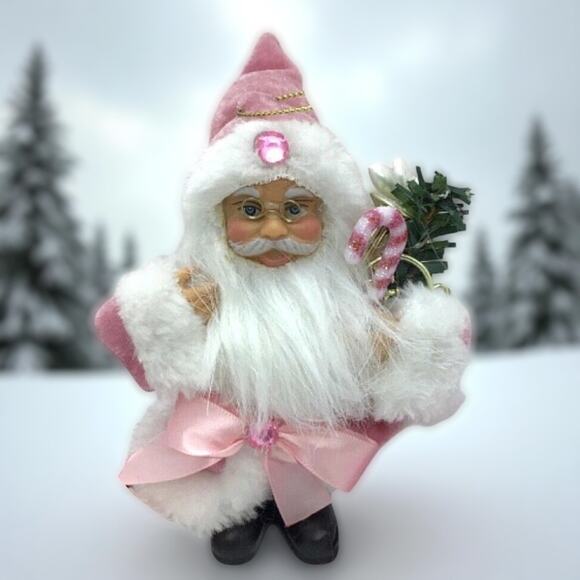 Pink Velvet Santa Claus Christmas Tree Ornament Trumpet Candy Cane - Picture 4 of 6